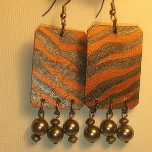 Leather & Silver Beaded Earrings